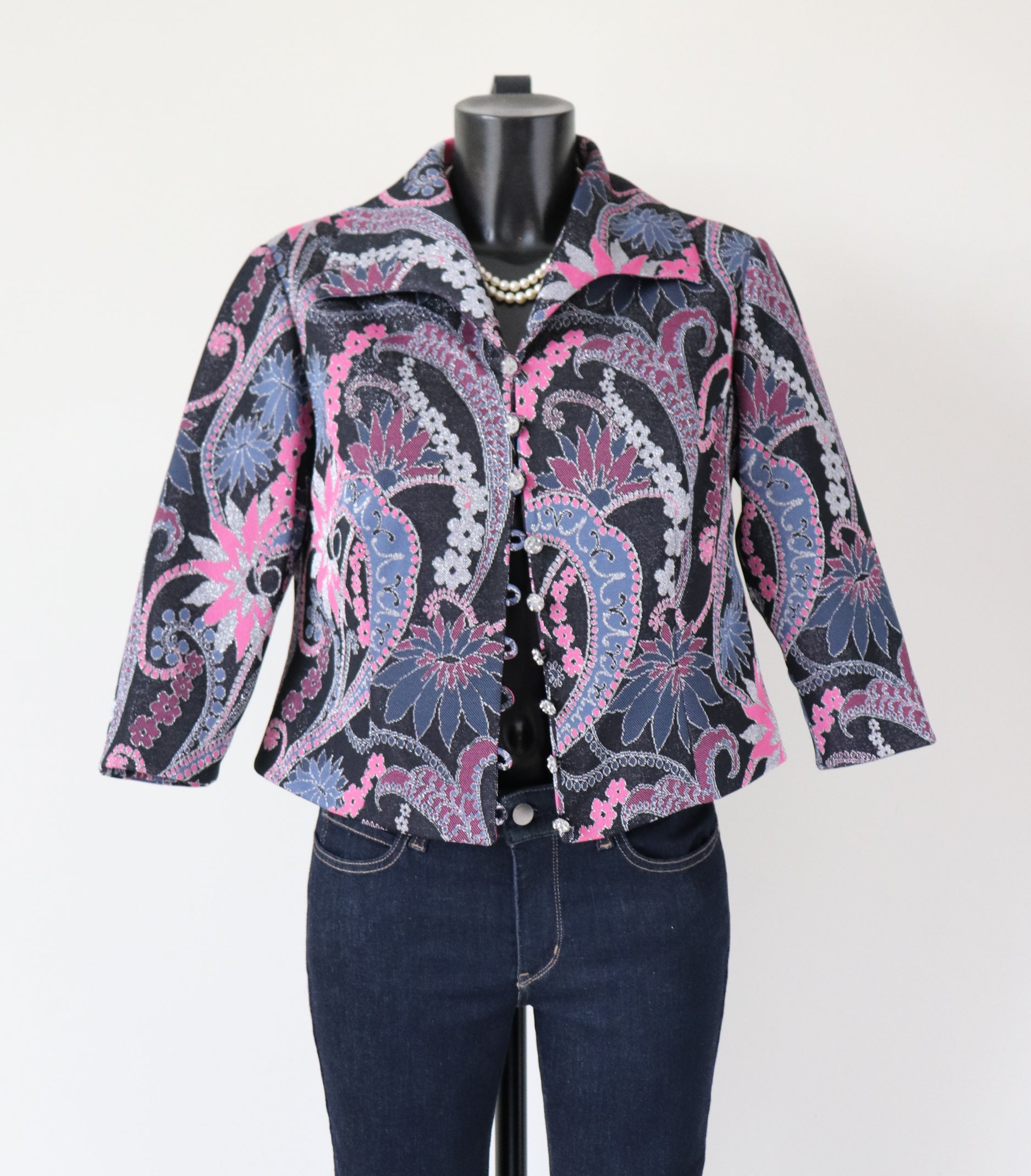 Vintage 1960s Lurex Dress and Jacket Suit  - Pink Psychedelic - M  / UK 12