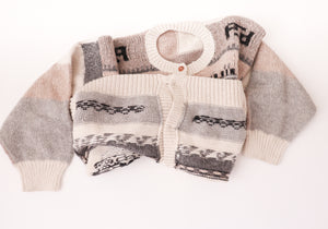 Vintage Peruvian Patterned Cardigan - Cream Wool Blend - Hand Knit - M / UK 12