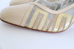 Vintage 80s Leather / Mesh Cream Heel Pumps - 39 / UK 6 (Narrow)