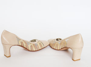 Vintage 80s Leather / Mesh Cream Heel Pumps - 39 / UK 6 (Narrow)