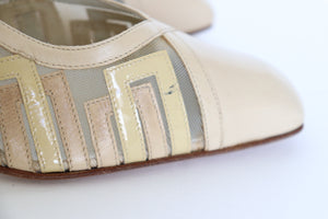 Vintage 80s Leather / Mesh Cream Heel Pumps - 39 / UK 6 (Narrow)