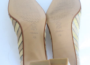 Vintage 80s Leather / Mesh Cream Heel Pumps -  39 / UK 6 (Narrow)