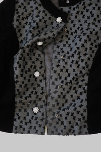 Black Velvet Collarless Evening Jacket  - Vintage - S / M - UK 10 / 12