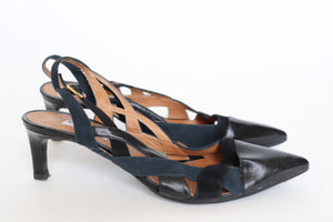 Fratelli Rossetti Slingback Shoes - Black Leather Kitten Heels - 36.5 / UK 3.5