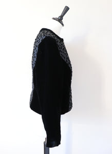 Black Velvet Collarless Evening Jacket  - Vintage - S / M - UK 10 / 12