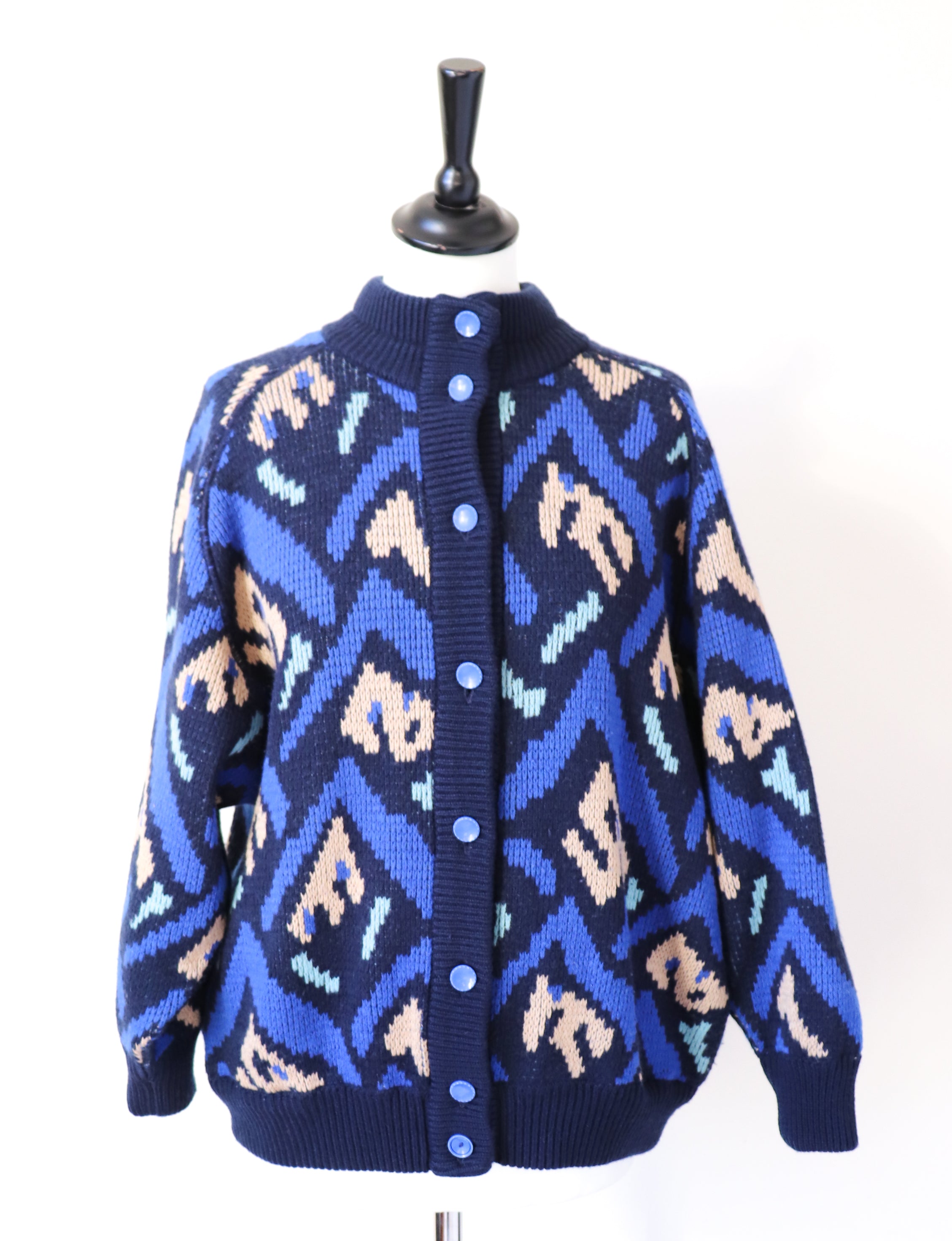 Vintage Cardigan / Bomber Jacket  - 1980s - Blue Wool Blend  - S / M / UK 10 / 12