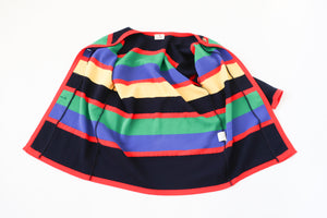 Long Vintage Cardigan - 1990s - Wool Blend - Colour Block Striped -  L / UK 14