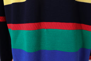 Long Vintage Cardigan - 1990s - Wool Blend - Colour Block Striped - L / UK 14