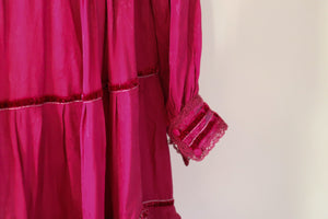 Vintage Praire Dress - Red - Long Sleeve - Elastic Waist - 1980s - M / UK 12