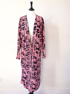 Vintage 1980s Warehouse Cardigan Coat  - Tribal Art / Punk /  Pink Graffiti  - S / M - UK 10 / 12