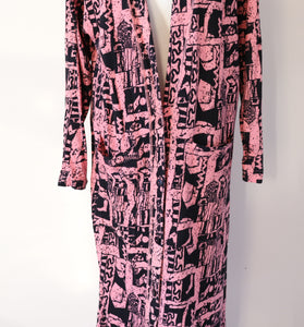 Vintage 1980s Warehouse Cardigan Coat  - Tribal Art / Punk /  Pink Graffiti  - S / M - UK 10 / 12