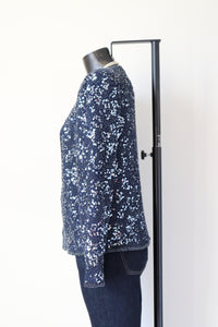 Sequin Collarless Vintage Jacket - Dark Blue - Scala - Silk Lining - M / UK 12