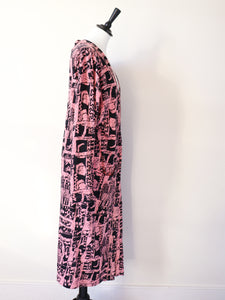 Vintage 1980s Warehouse Cardigan Coat  - Tribal Art / Punk /  Pink Graffiti  - S / M - UK 10 / 12