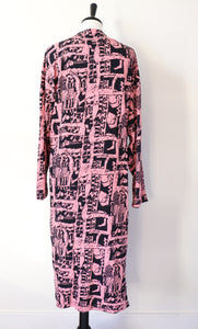 Vintage 1980s Warehouse Cardigan Coat  - Tribal Art / Punk /  Pink Graffiti  - S / M - UK 10 / 12