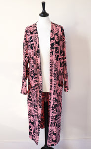 Vintage 1980s Warehouse Cardigan Coat  - Tribal Art / Punk /  Pink Graffiti  - S / M - UK 10 / 12