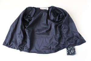 Sequin Collarless Vintage Jacket - Dark Blue - Scala - Silk Lining - M / UK 12