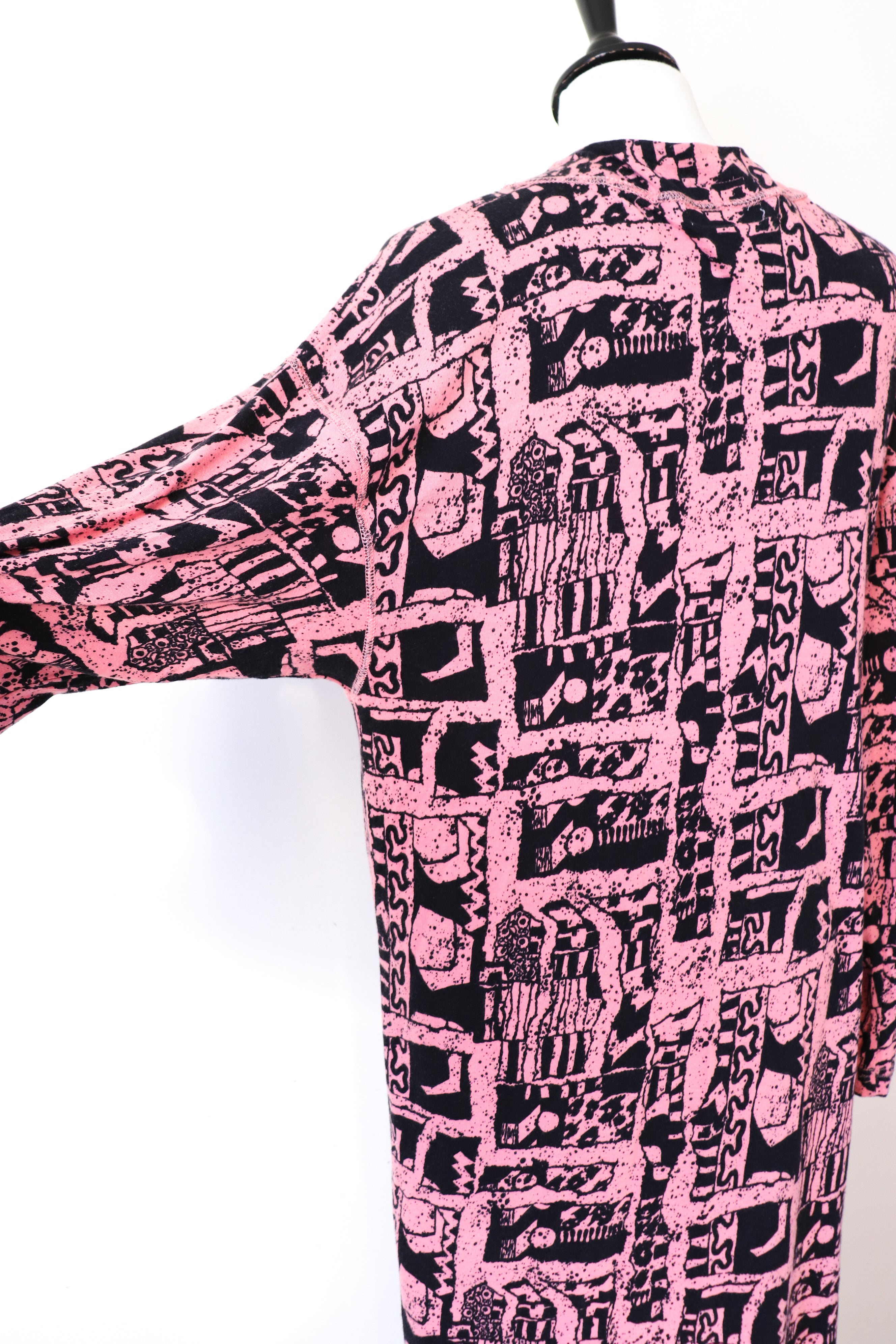 Vintage 1980s Warehouse Cardigan Coat  - Tribal Art / Punk /  Pink Graffiti  - S / M - UK 10 / 12