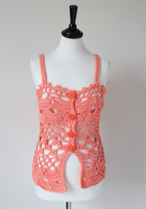 Crochet Hand Knit Go-Go 1970s Vintage Top - Orange - S / UK 10