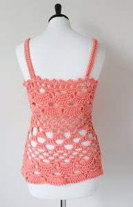 Crochet Hand Knit Go-Go 1970s Vintage Top - Orange - S / UK 10