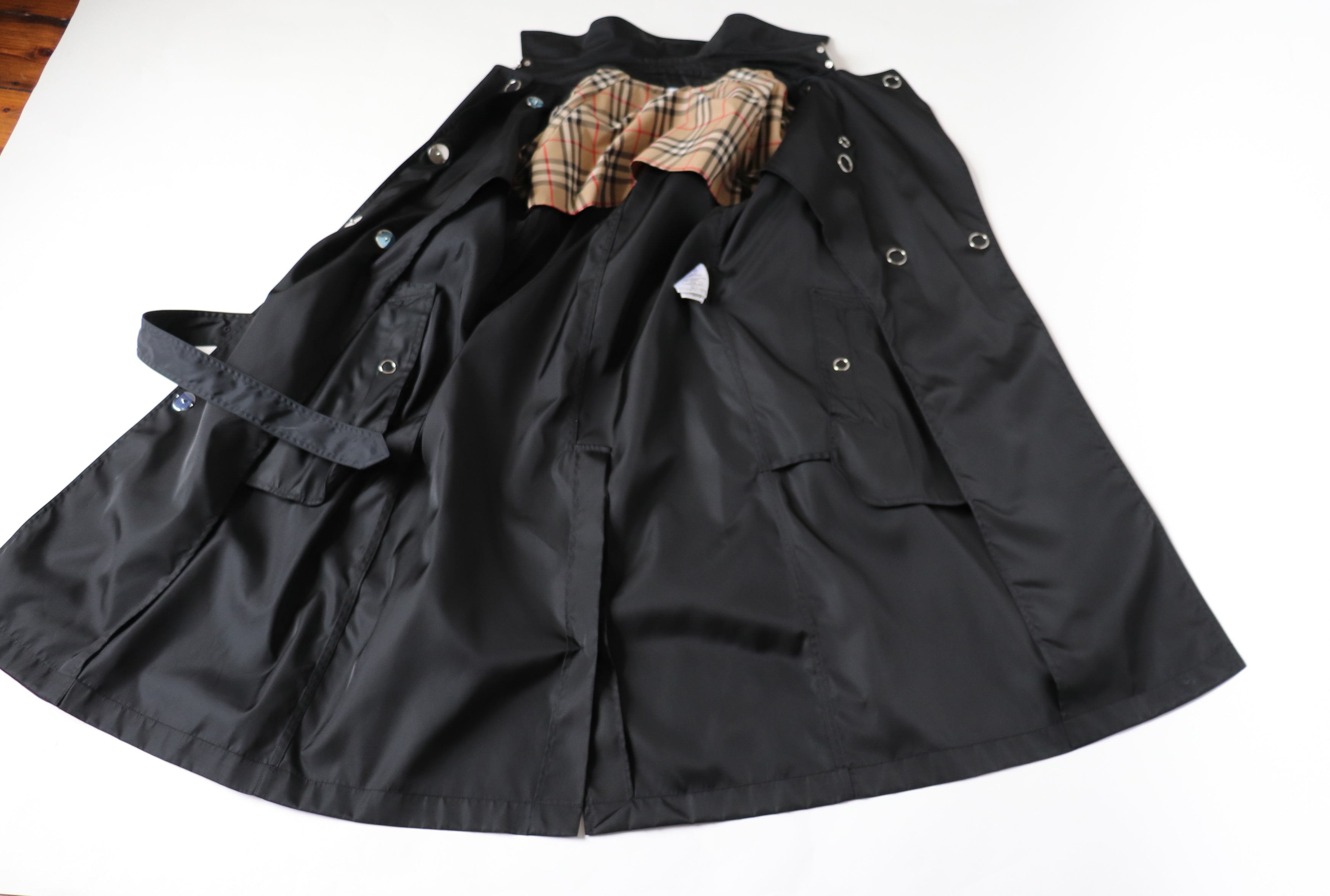 Burberry Belted Trench Coat Mac Black Polyester Label UK 8