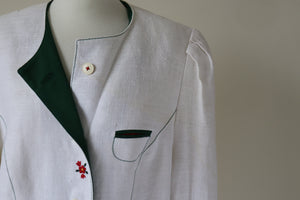 Tirol Trachten Jacket - Vintage 1980s - Ivory Cream Linen - Perry - L / UK  14