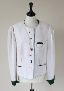 Tirol Trachten Jacket  - Vintage 1980s - Ivory Cream Linen - Perry - L / UK  14