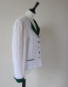 Tirol Trachten Jacket - Vintage 1980s - Ivory Cream Linen - Perry - L / UK  14