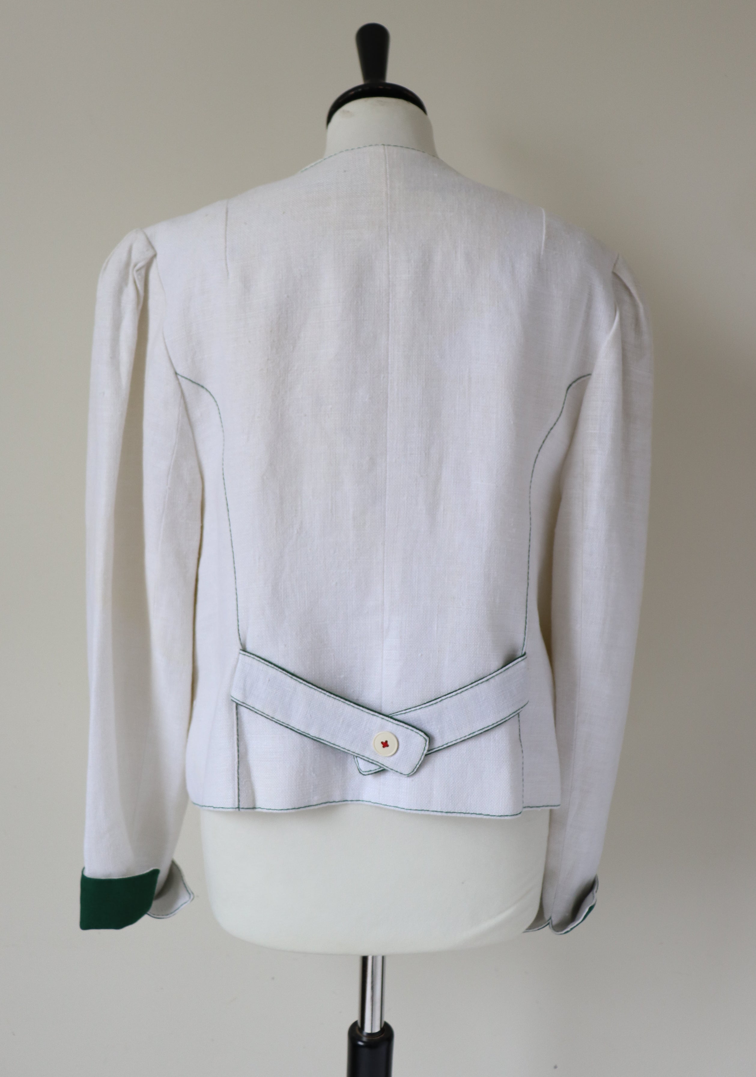 Tirol Trachten Jacket - Vintage 1980s - Ivory Cream Linen - Perry - L / UK  14