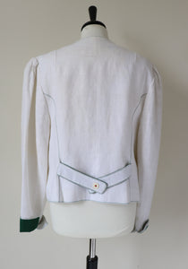 Tirol Trachten Jacket - Vintage 1980s - Ivory Cream Linen - Perry - L / UK  14