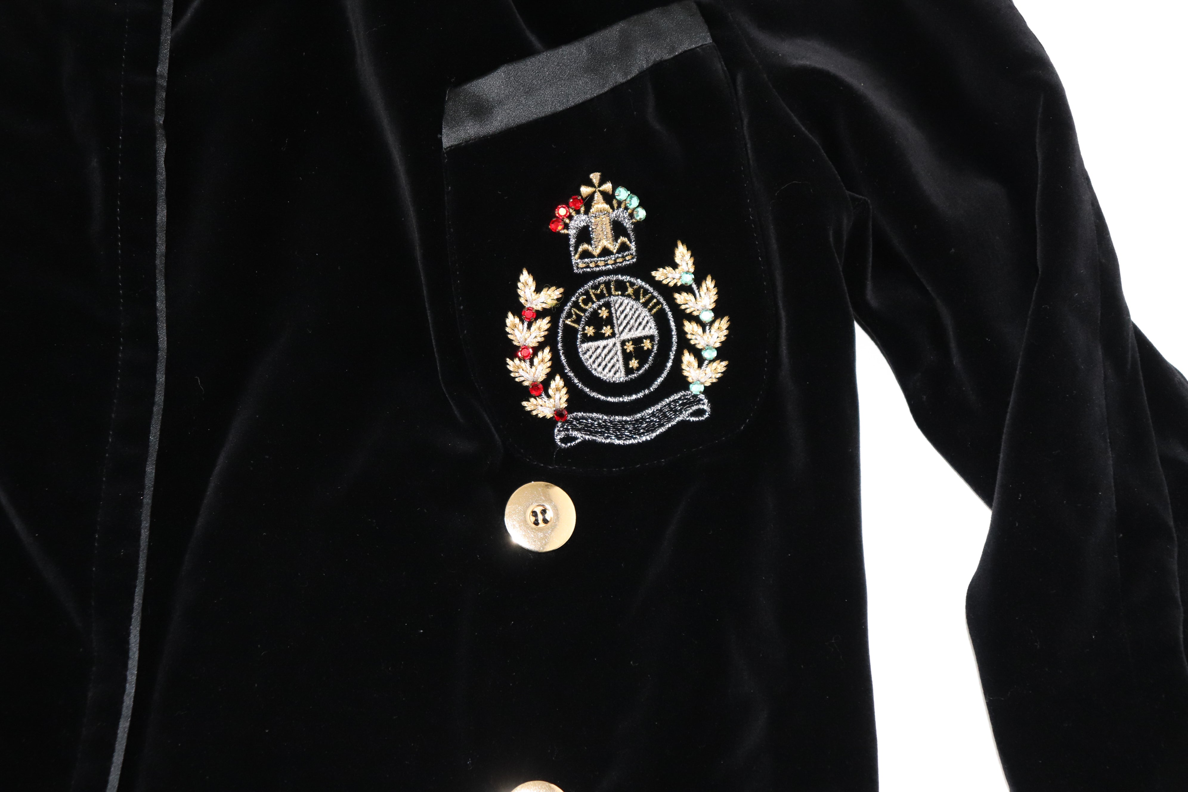 Black Velvet Evening Blazer / Jacket - Oscar Rom Zurich - Vintage - Label 36 - Fit M / UK 12