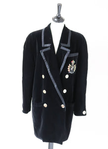 Black Velvet Evening Blazer / Jacket - Oscar Rom Zurich - Vintage - Label 36 - Fit M / UK 12