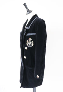 Black Velvet Evening Blazer / Jacket - Oscar Rom Zurich - Vintage - Label 36 - Fit M / UK 12