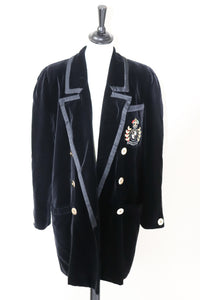 Black Velvet Evening Blazer / Jacket - Oscar Rom Zurich - Vintage - Label 36 - Fit M / UK 12