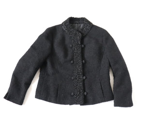 1960s Boucle Cropped Jacket - Astrakhan Collar - Createx Suisse - Vintage - S / UK 10