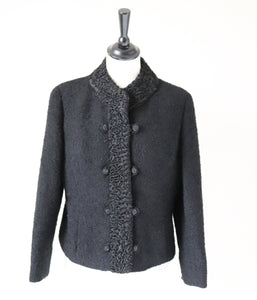 1960s Boucle Cropped Jacket - Astrakhan Collar - Createx Suisse - Vintage - S / UK 10