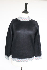 Black Alpaca Wool Jumper - 1950s Style - Super Furry - XS / S - UK 8 / 10