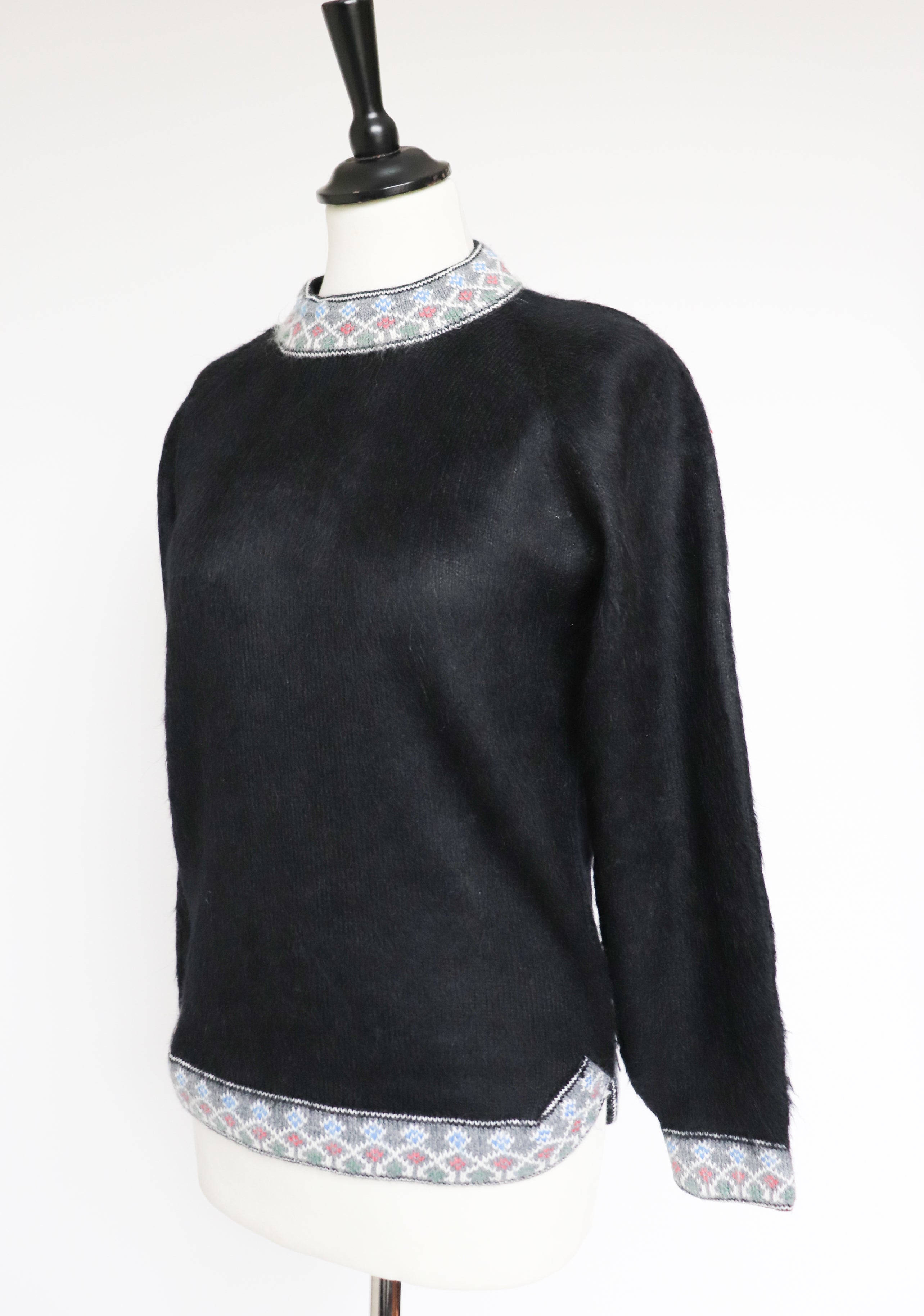 Black Alpaca Wool Jumper - 1950s Style - Super Furry - XS / S - UK 8 / 10