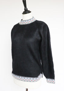 Black Alpaca Wool Jumper - 1950s Style - Super Furry - XS / S - UK 8 / 10