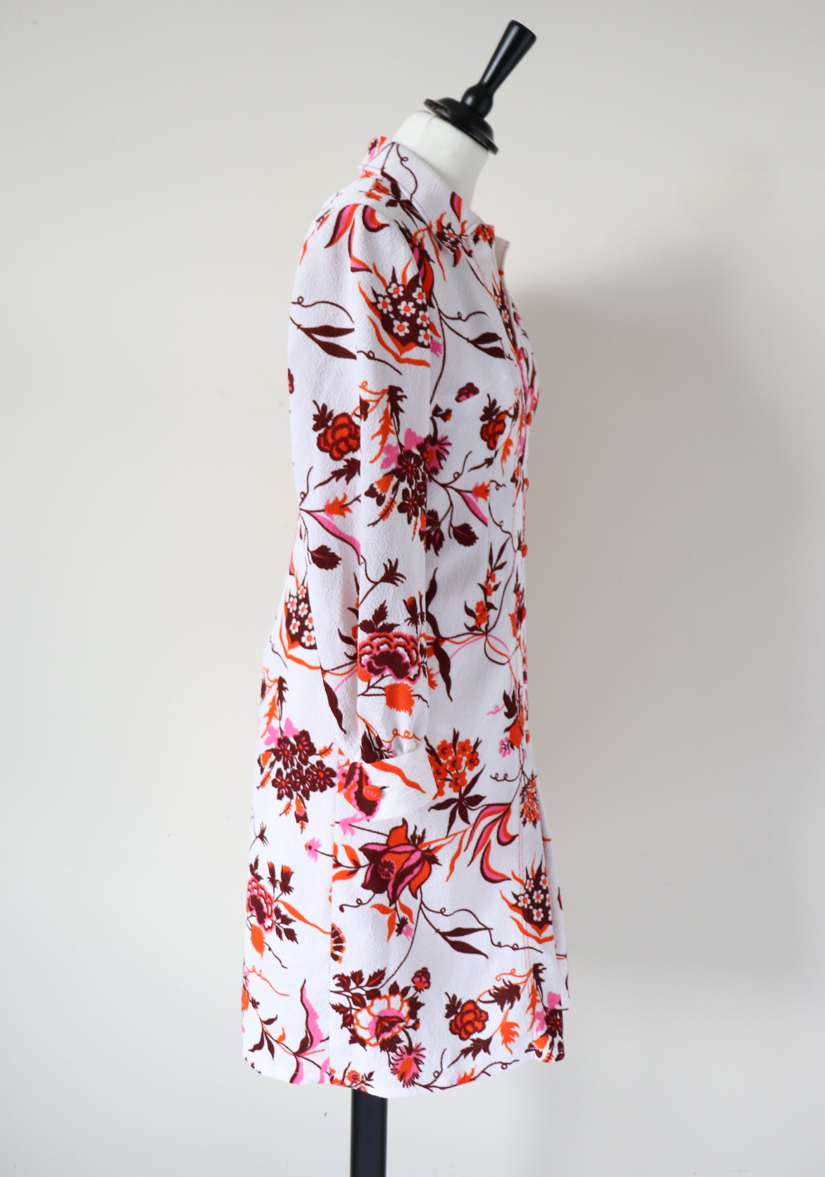 Vintage 1970s Dress - White Floral - Polyamide - S / M - UK 10 / 12