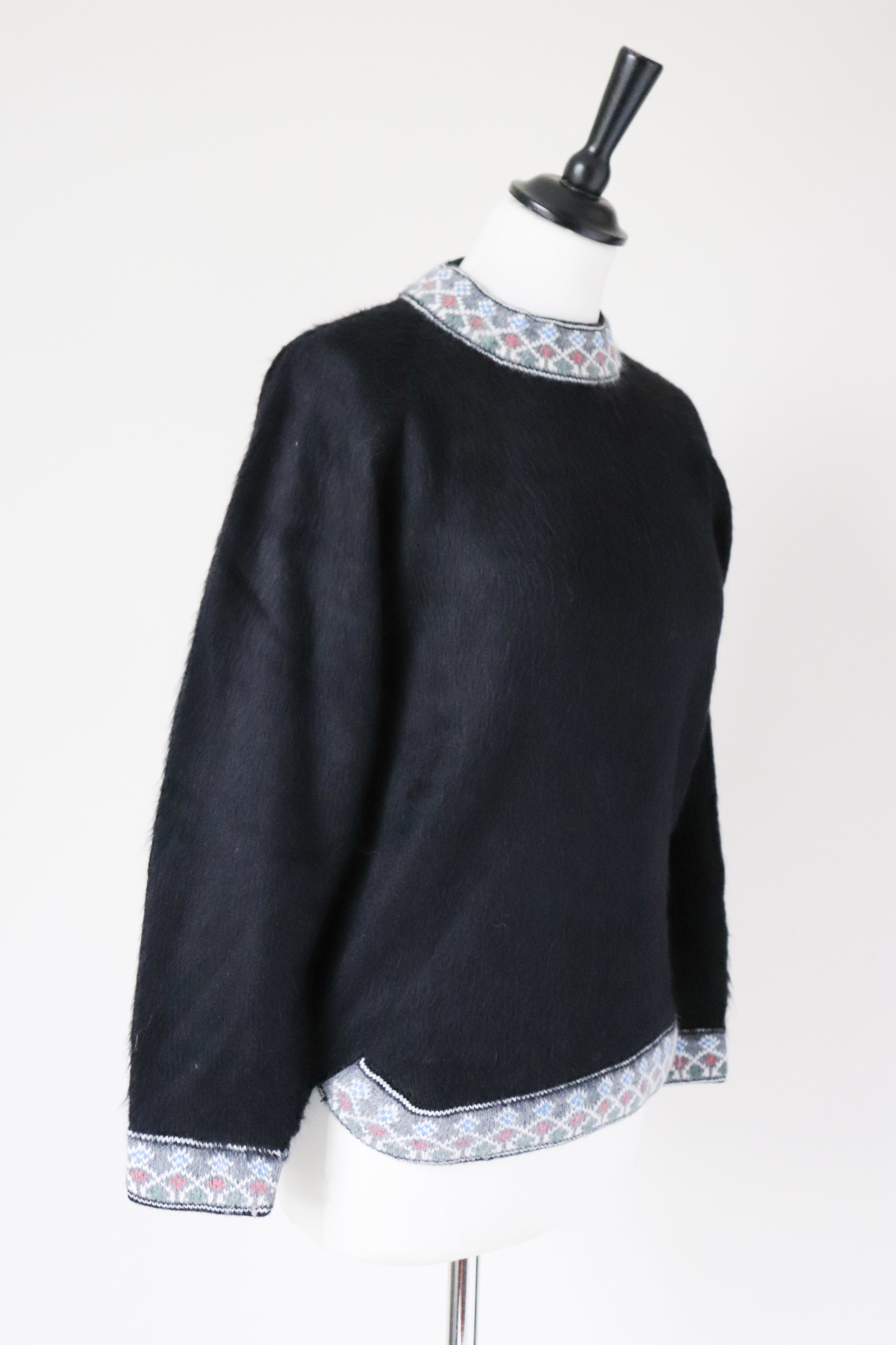 Black Alpaca Wool Jumper - 1950s Style - Super Furry - XS / S - UK 8 / 10