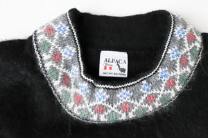 Black Alpaca Wool Jumper - 1950s Style - Super Furry - XS / S - UK 8 / 10