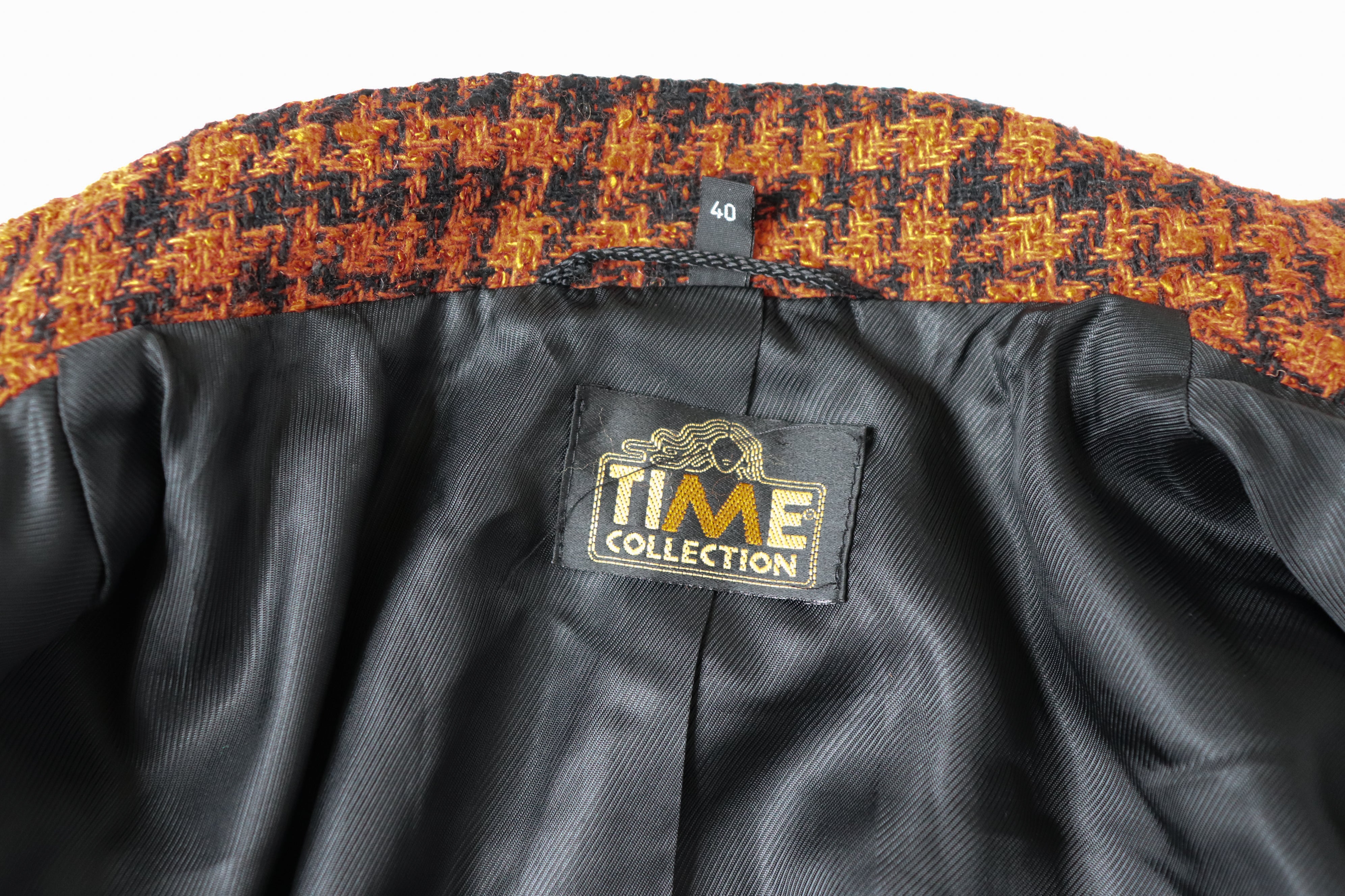 Time Brown Houndstooth Checked Jacket Wool Blend - M /  UK 12
