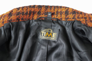 Time Brown Houndstooth Checked Jacket Wool Blend  - M /  UK 12