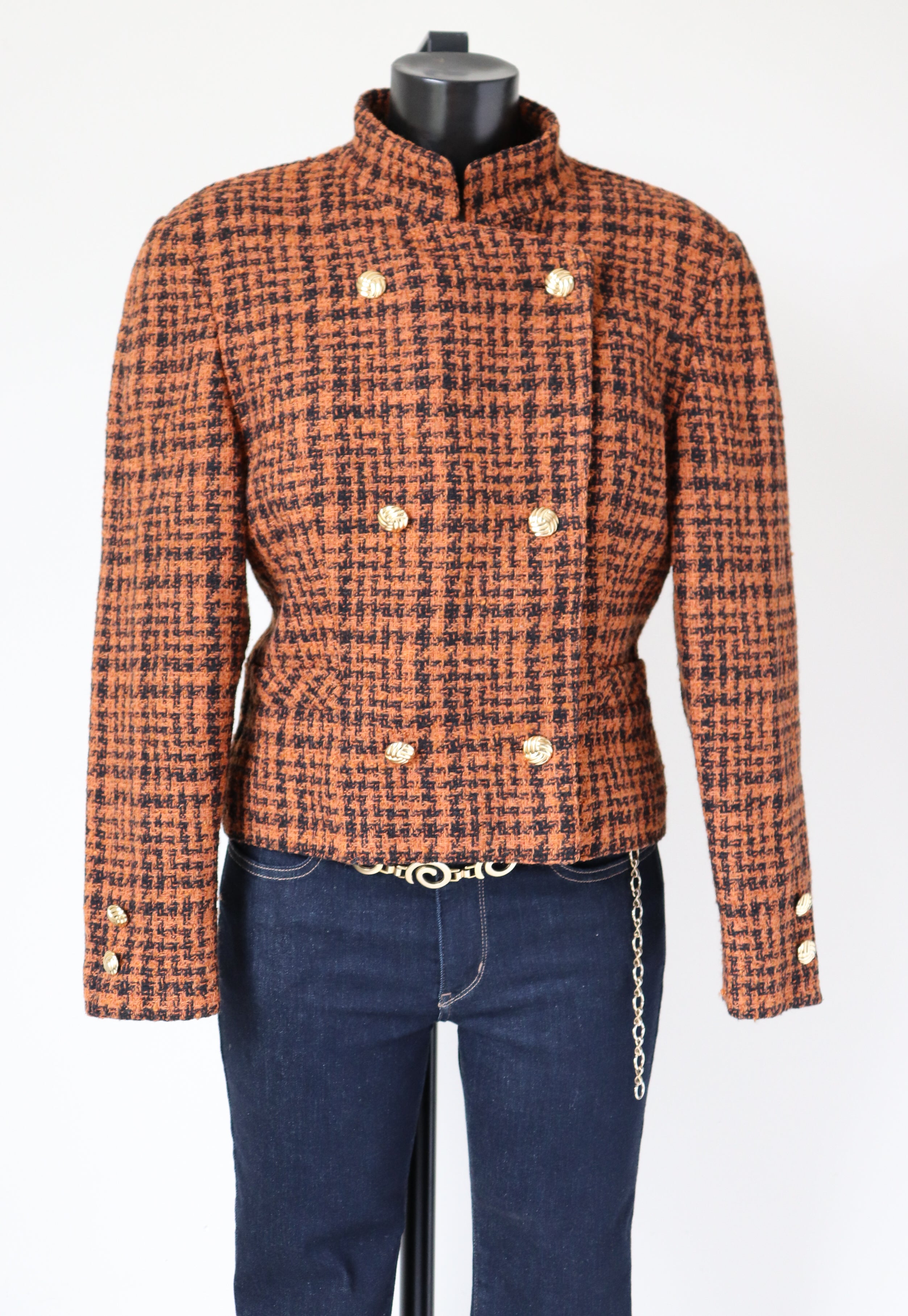 Time Brown Houndstooth Checked Jacket Wool Blend  - M /  UK 12