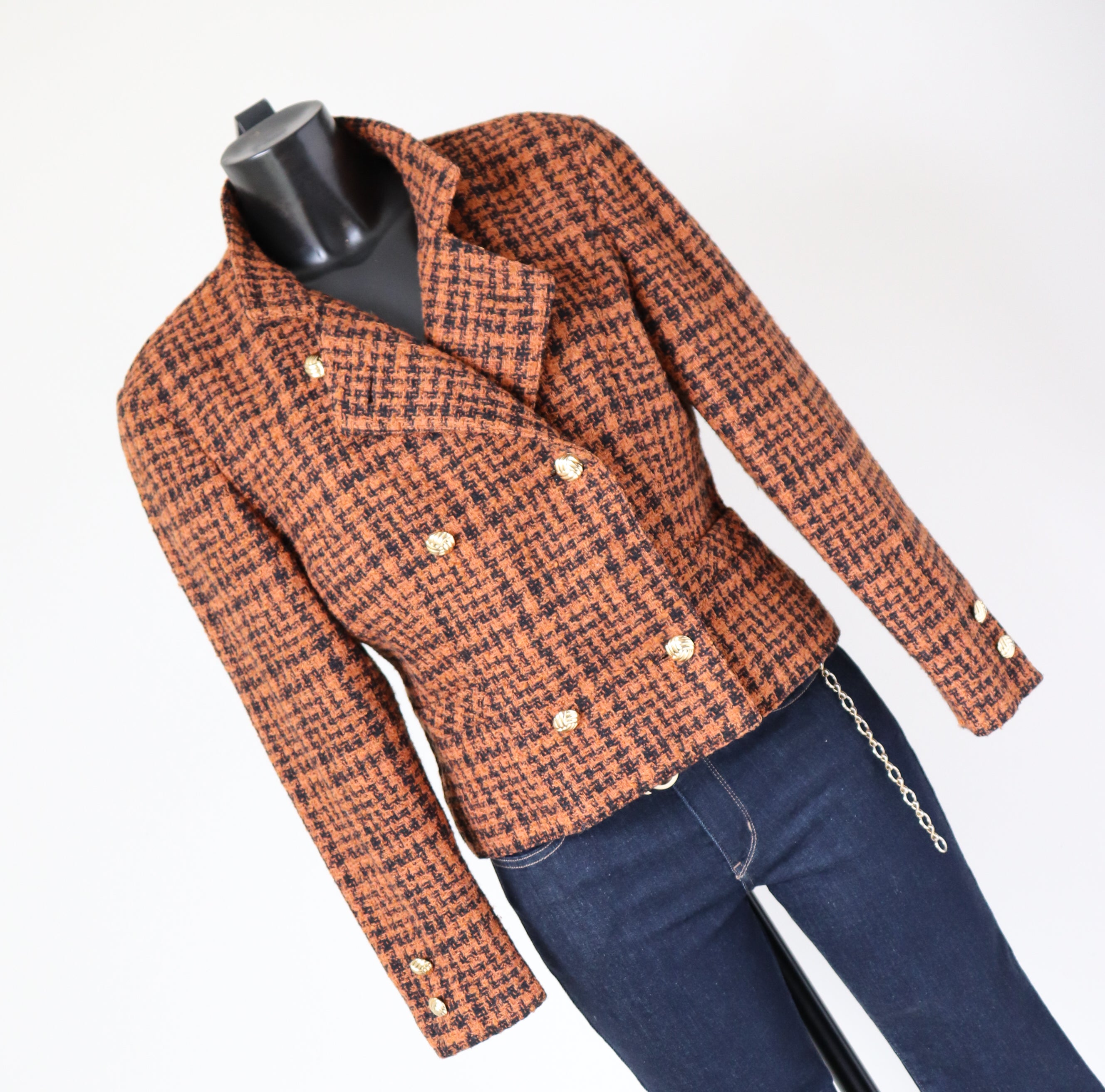 Time Brown Houndstooth Checked Jacket Wool Blend - M /  UK 12