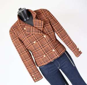Time Brown Houndstooth Checked Jacket Wool Blend  - M /  UK 12