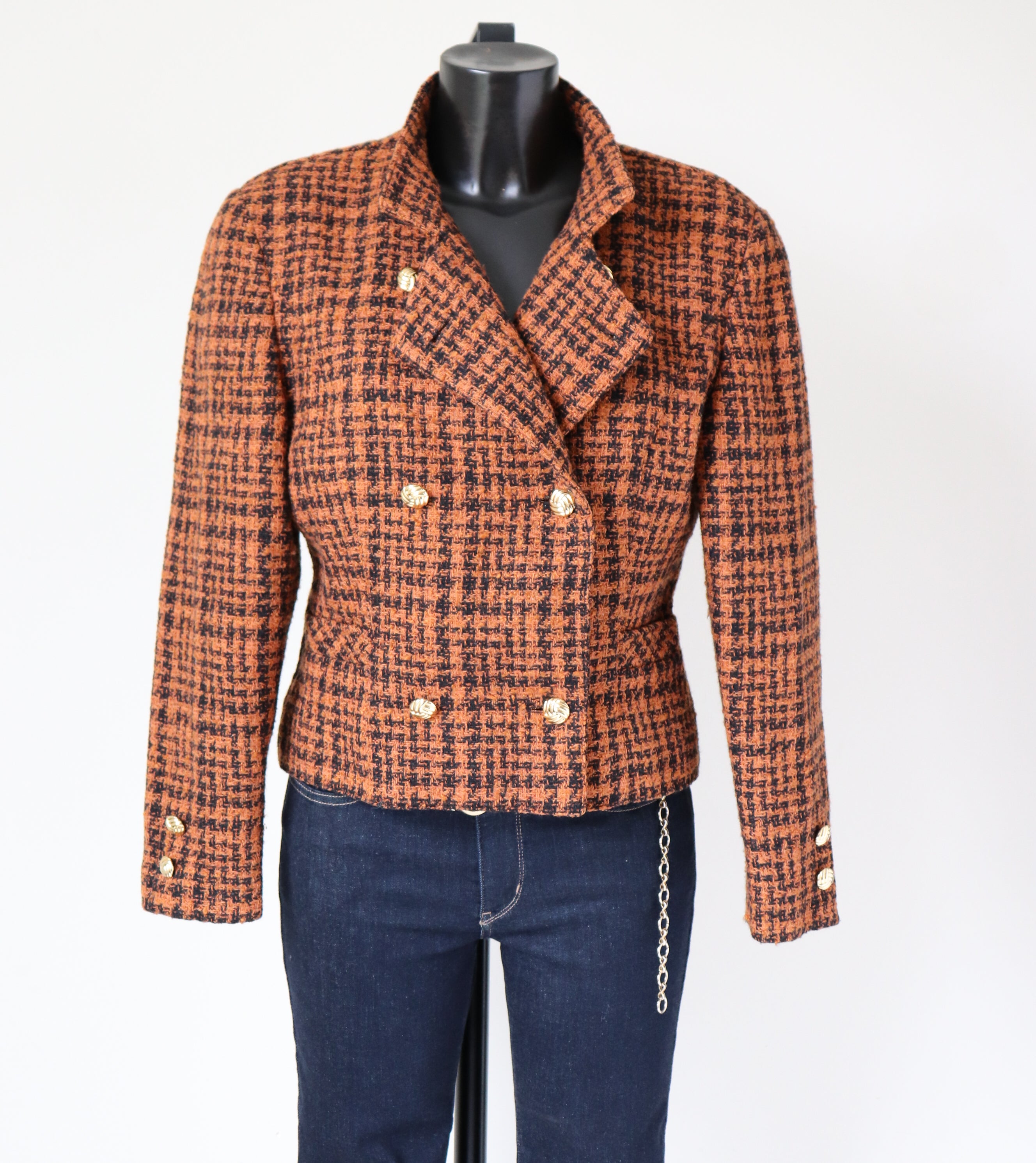 Time Brown Houndstooth Checked Jacket Wool Blend  - M /  UK 12