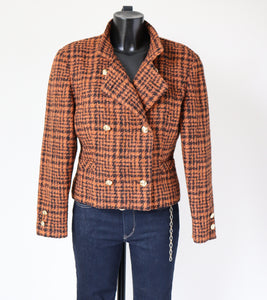 Time Brown Houndstooth Checked Jacket Wool Blend  - M /  UK 12