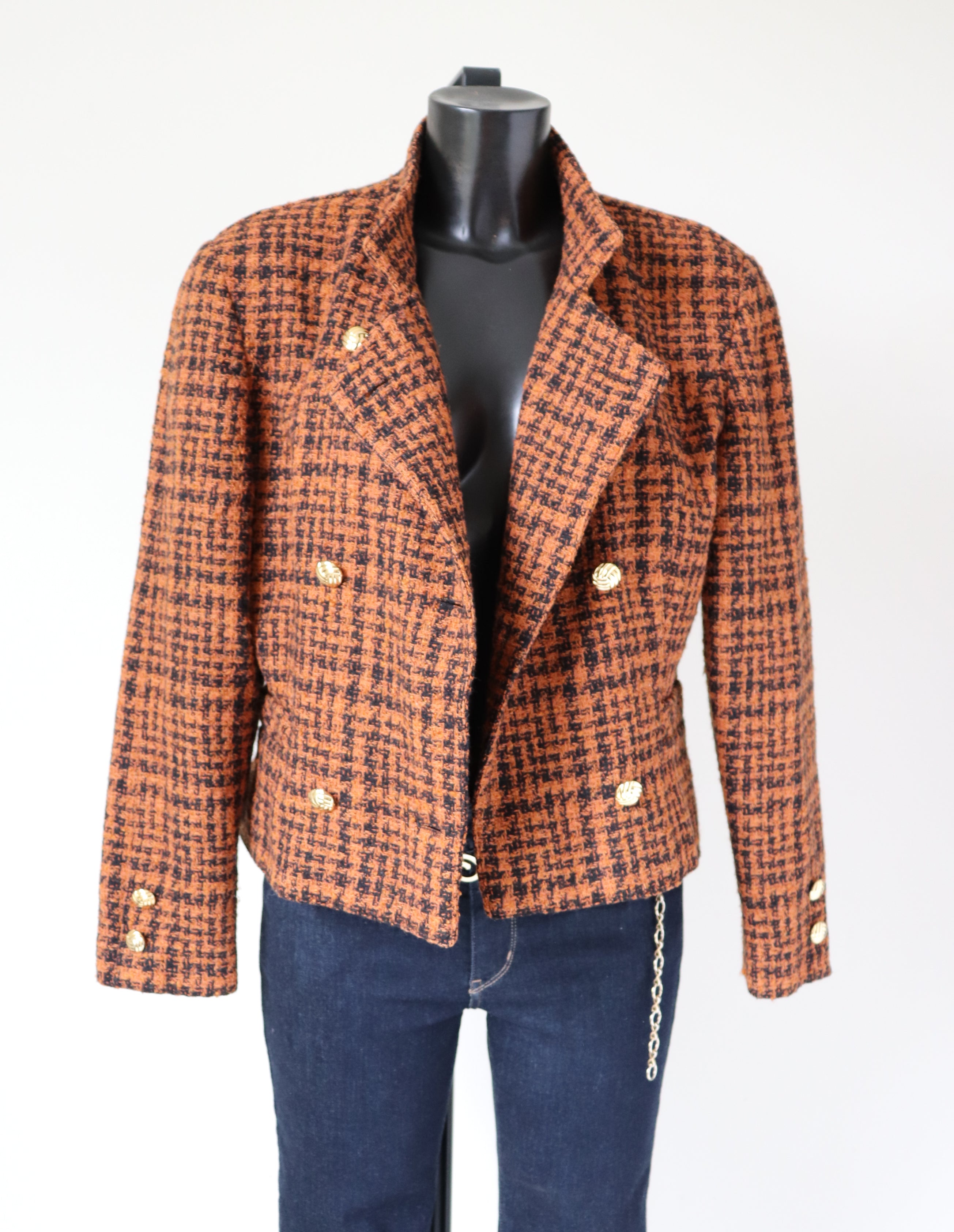 Time Brown Houndstooth Checked Jacket Wool Blend  - M /  UK 12