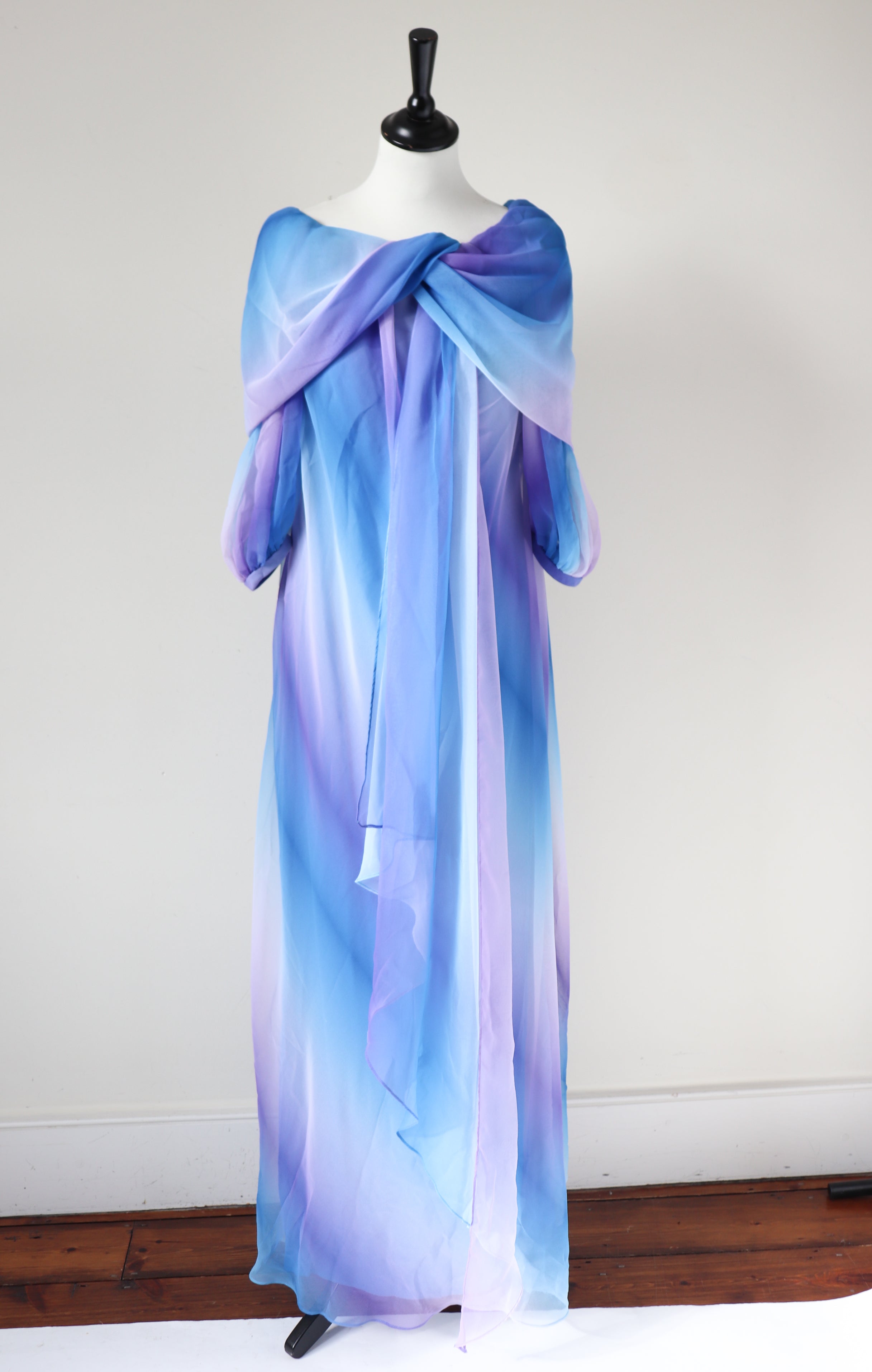 Frank Usher Evening Dress - Maxi - Blue / Purple Chiffon Polyester  - M / UK 12